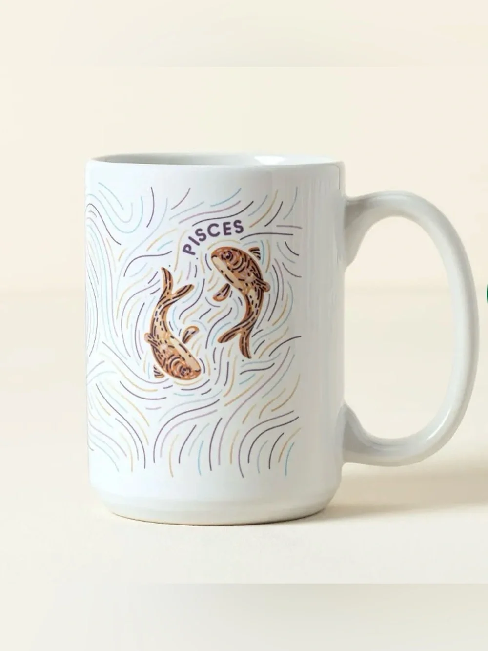 Zodiac White Mug with Brown Pisces Fish